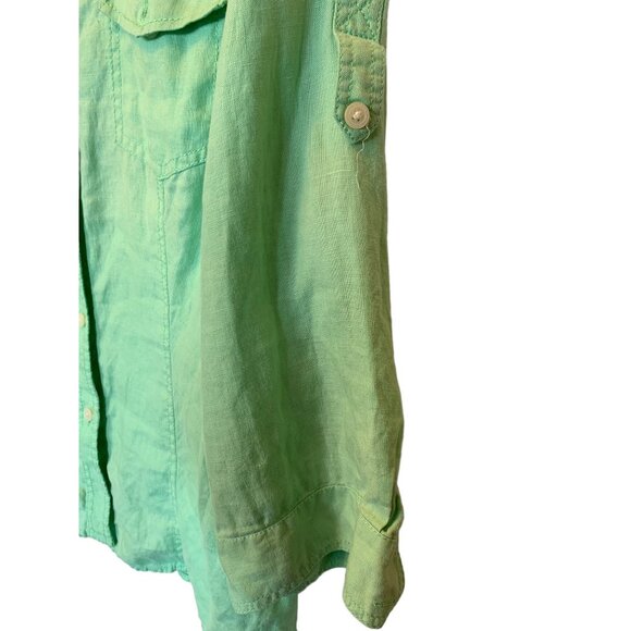 🌸3/$15🌸Bright Green 3/4 Sleeve Button Up Blouse with Pockets sz M - Picture 4 of 6